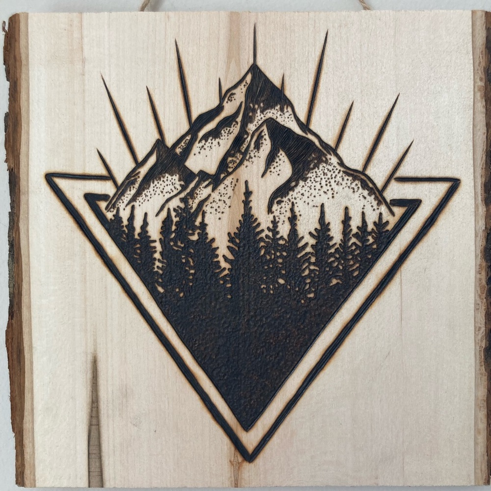 Triangular Mountain & Trees - Nature - Rustic - Pyrography - Home Decor - Picture 2 of 2